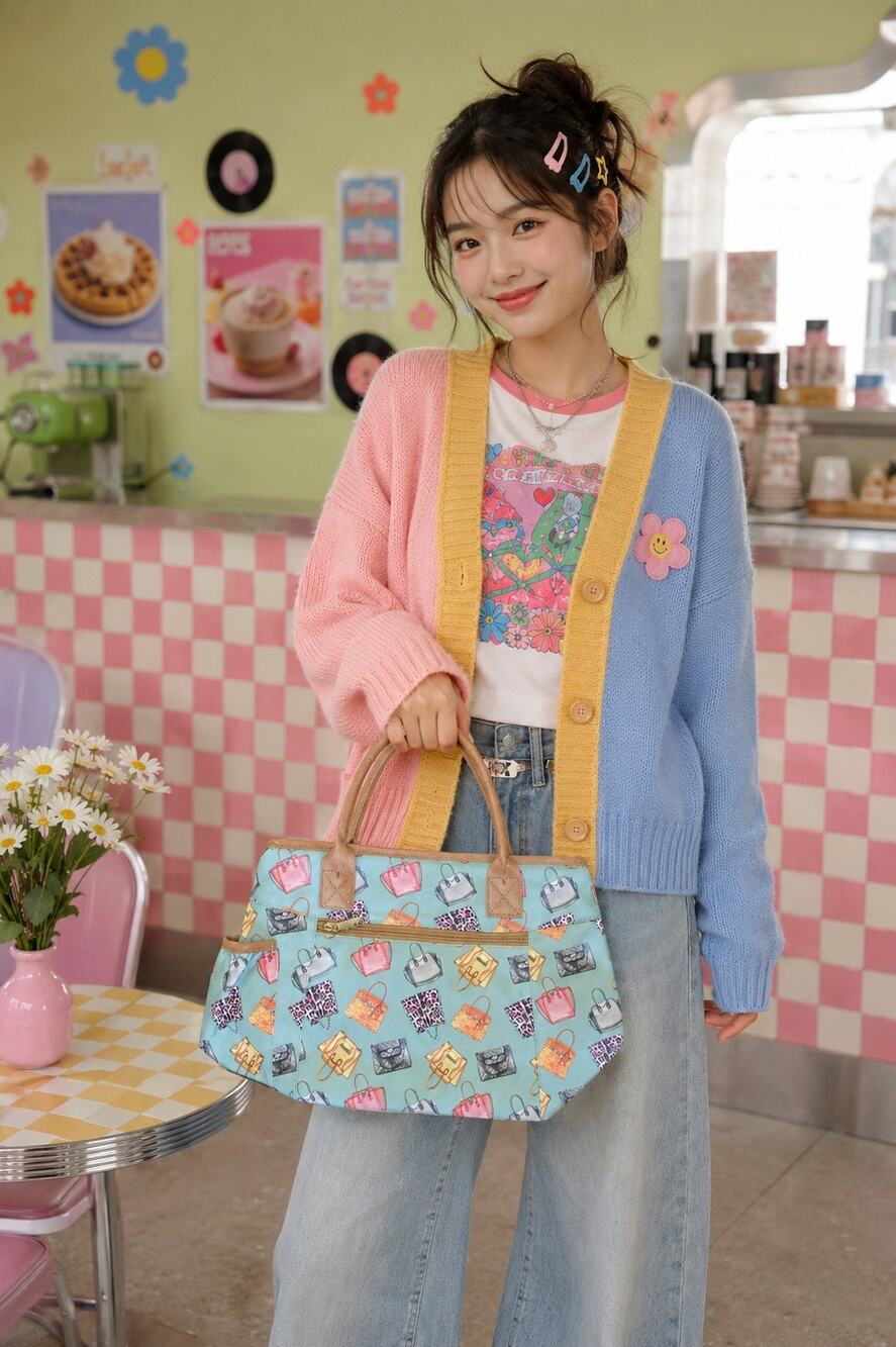 Insulated Lunch Tote Bag Colorful Purse Print Y2K Work Picnic Travel
